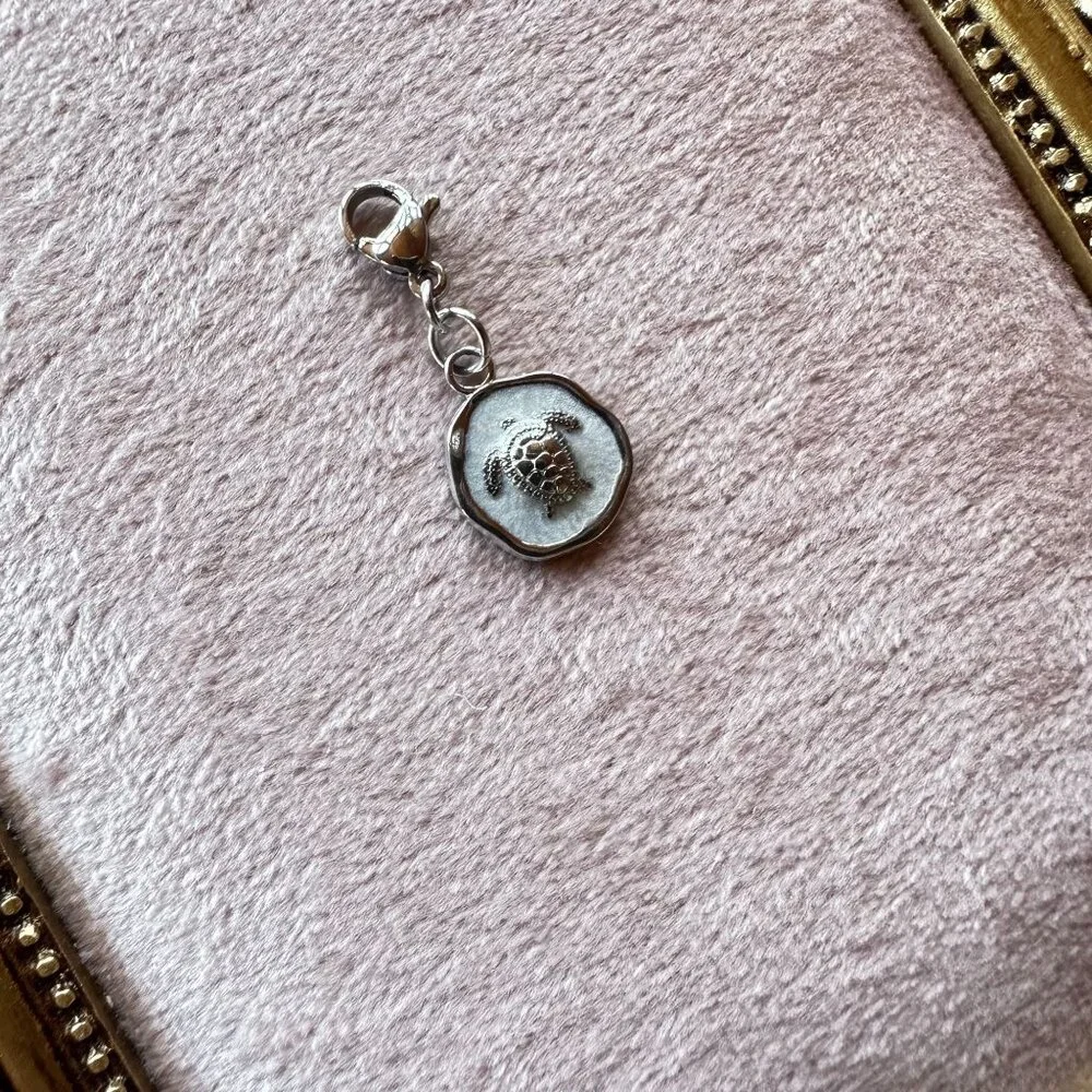 Sea Turtle Charm Pendant Stainless Steel With Lobster Claw Clasp & White Epoxy - Picture 11 of 12